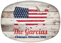 Thumbnail for Personalized Faux Wood Grain Plastic Platter - USA Flag - Whitewash Wood - Chicago, Illinois - Front View