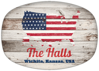 Thumbnail for Personalized Faux Wood Grain Plastic Platter - USA Flag - Whitewash Wood - Wichita, Kansas - Front View
