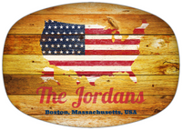 Thumbnail for Personalized Faux Wood Grain Plastic Platter - USA Flag - Sunburst Wood - Boston, Massachusetts - Front View