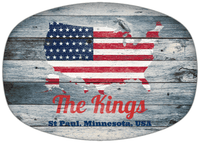 Thumbnail for Personalized Faux Wood Grain Plastic Platter - USA Flag - Bluewash Wood - St Paul, Minnesota - Front View