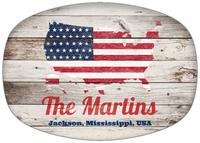 Thumbnail for Personalized Faux Wood Grain Plastic Platter - USA Flag - Whitewash Wood - Jackson, Mississippi - Front View