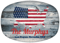 Thumbnail for Personalized Faux Wood Grain Plastic Platter - USA Flag - Bluewash Wood - Las Vegas, Nevada - Front View
