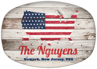 Thumbnail for Personalized Faux Wood Grain Plastic Platter - USA Flag - Whitewash Wood - Newark, New Jersey - Front View