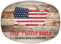 Thumbnail for Personalized Faux Wood Grain Plastic Platter - USA Flag - Natural Wood - Charlotte, North Carolina - Front View