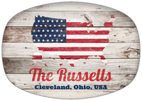 Thumbnail for Personalized Faux Wood Grain Plastic Platter - USA Flag - Whitewash Wood - Cleveland, Ohio - Front View