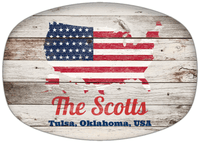 Thumbnail for Personalized Faux Wood Grain Plastic Platter - USA Flag - Whitewash Wood - Tulsa, Oklahoma - Front View
