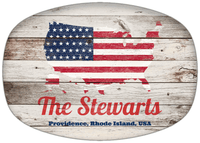Thumbnail for Personalized Faux Wood Grain Plastic Platter - USA Flag - Whitewash Wood - Providence, Rhode Island - Front View