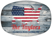 Thumbnail for Personalized Faux Wood Grain Plastic Platter - USA Flag - Bluewash Wood - Charleston, South Carolina - Front View