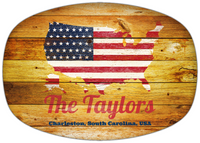Thumbnail for Personalized Faux Wood Grain Plastic Platter - USA Flag - Sunburst Wood - Charleston, South Carolina - Front View