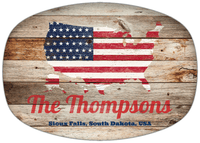 Thumbnail for Personalized Faux Wood Grain Plastic Platter - USA Flag - Natural Wood - Sioux Falls, South Dakota - Front View