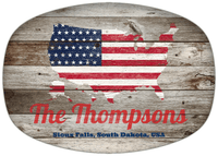 Thumbnail for Personalized Faux Wood Grain Plastic Platter - USA Flag - Old Grey Wood - Sioux Falls, South Dakota - Front View