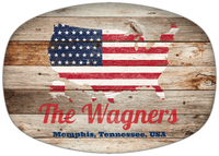 Thumbnail for Personalized Faux Wood Grain Plastic Platter - USA Flag - Natural Wood - Memphis, Tennessee - Front View