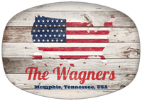 Thumbnail for Personalized Faux Wood Grain Plastic Platter - USA Flag - Whitewash Wood - Memphis, Tennessee - Front View