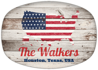 Thumbnail for Personalized Faux Wood Grain Plastic Platter - USA Flag - Whitewash Wood - Houston, Texas - Front View