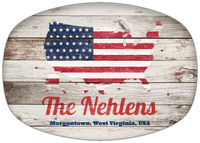 Thumbnail for Personalized Faux Wood Grain Plastic Platter - USA Flag - Whitewash Wood - Morgantown, West Virginia - Front View