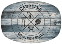Thumbnail for Personalized Faux Wood Grain Plastic Platter - Football BBQ - Bluewash Wood - Front View