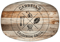 Thumbnail for Personalized Faux Wood Grain Plastic Platter - Football BBQ - Natural Wood - Front View