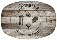 Thumbnail for Personalized Faux Wood Grain Plastic Platter - Football BBQ - Old Grey Wood - Front View