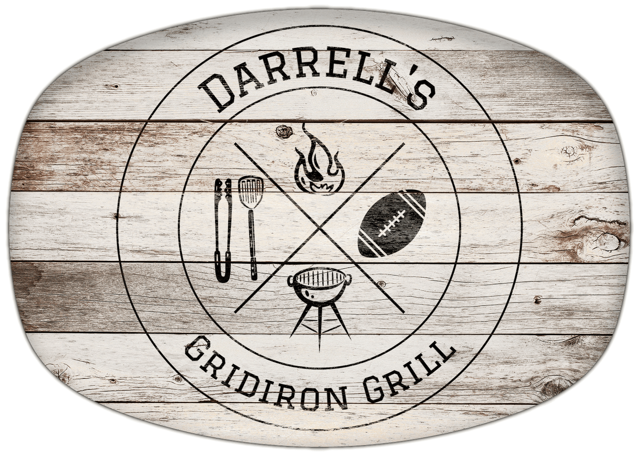 Personalized Faux Wood Grain Plastic Platter - Football BBQ - Whitewash Wood - Front View