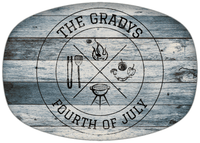 Thumbnail for Personalized Faux Wood Grain Plastic Platter - Fourth of July BBQ - Bluewash Wood - Front View