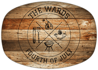 Thumbnail for Personalized Faux Wood Grain Plastic Platter - Fourth of July BBQ - Antique Oak Wood - Front View