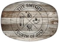 Thumbnail for Personalized Faux Wood Grain Plastic Platter - Fourth of July BBQ - Old Grey Wood - Front View