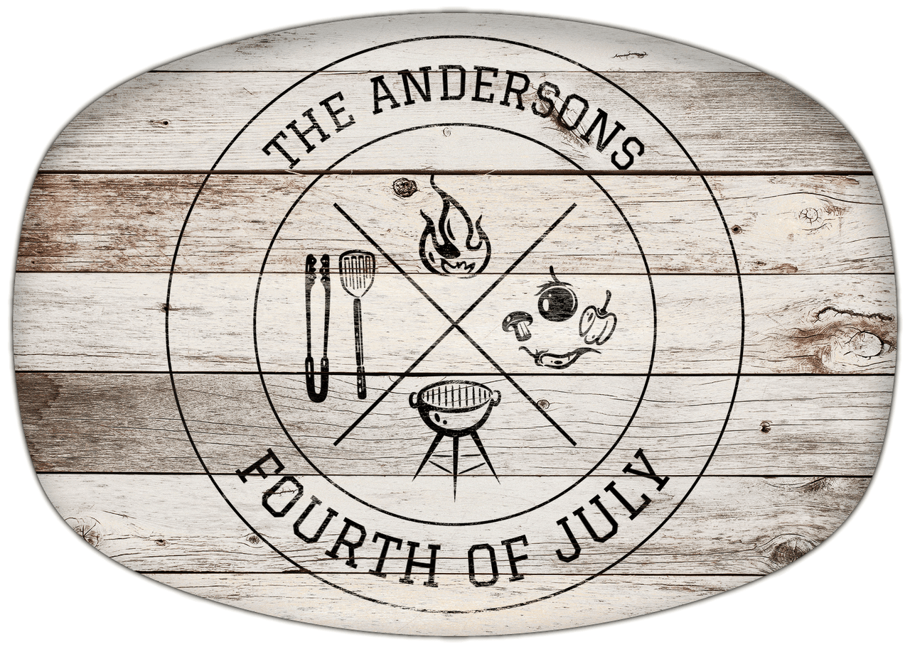 Personalized Faux Wood Grain Plastic Platter - Fourth of July BBQ - Whitewash Wood - Front View