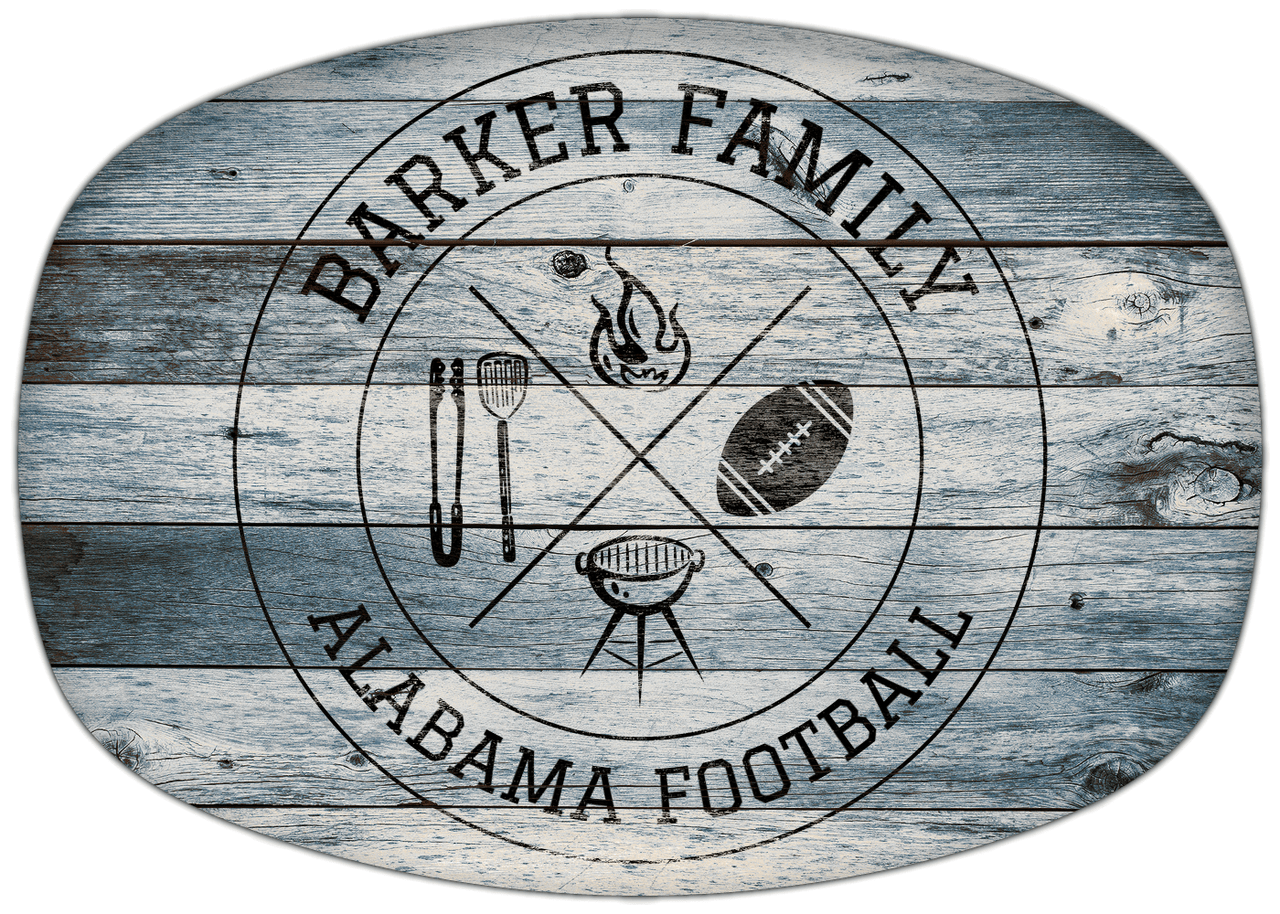 Personalized Faux Wood Grain Plastic Platter - Alabama Football BBQ - Bluewash Wood - Front View