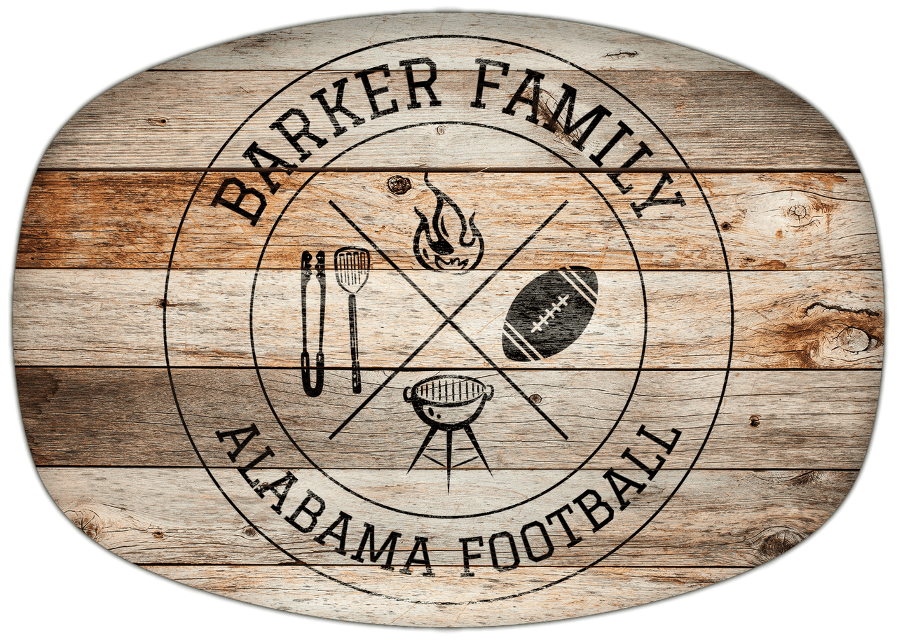 Personalized Faux Wood Grain Plastic Platter - Alabama Football BBQ - Natural Wood - Front View
