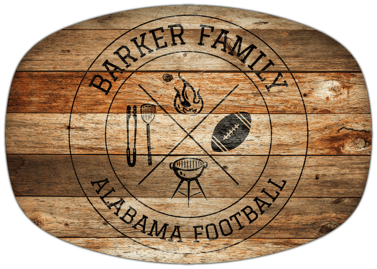 Personalized Faux Wood Grain Plastic Platter - Alabama Football BBQ - Antique Oak Wood - Front View