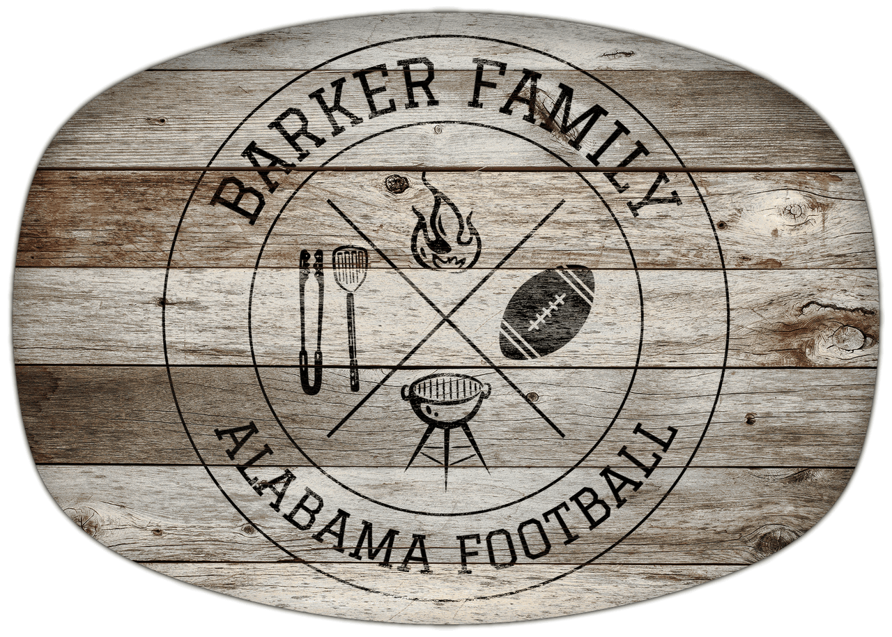 Personalized Faux Wood Grain Plastic Platter - Alabama Football BBQ - Old Grey Wood - Front View