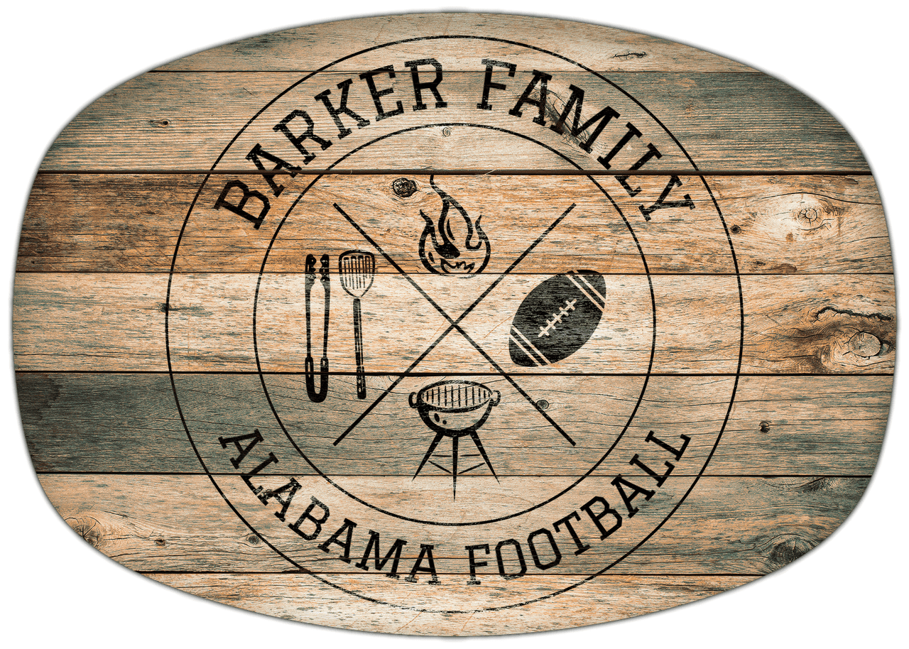 Personalized Faux Wood Grain Plastic Platter - Alabama Football BBQ - Patina Wood - Front View