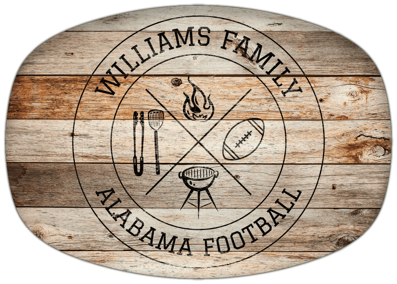 Personalized Faux Wood Grain Plastic Platter - Alabama Football BBQ - Natural Wood - Front View