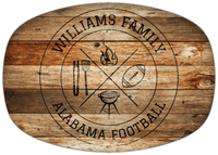 Thumbnail for Personalized Faux Wood Grain Plastic Platter - Alabama Football BBQ - Antique Oak Wood - Front View