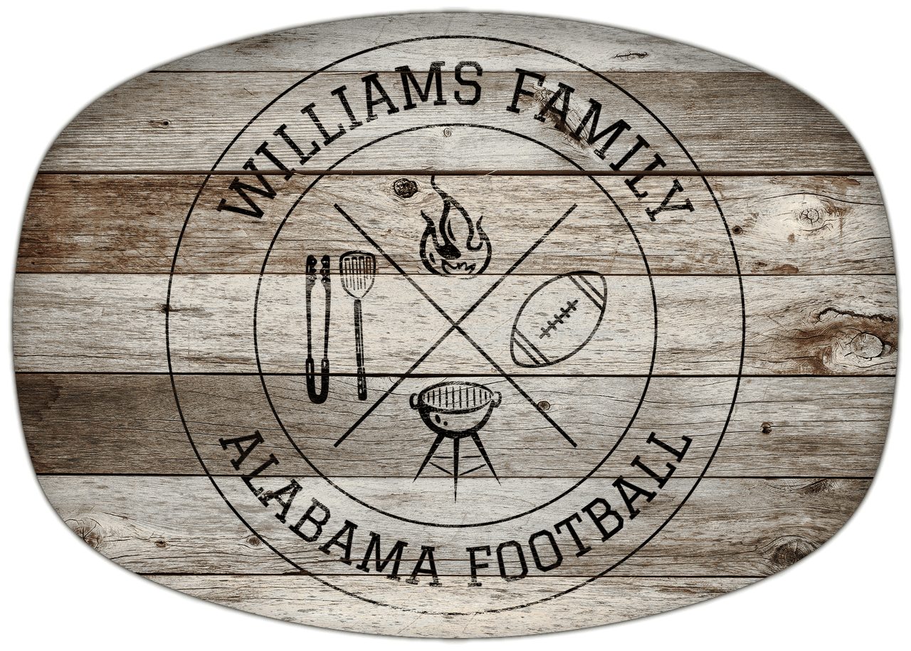 Personalized Faux Wood Grain Plastic Platter - Alabama Football BBQ - Old Grey Wood - Front View
