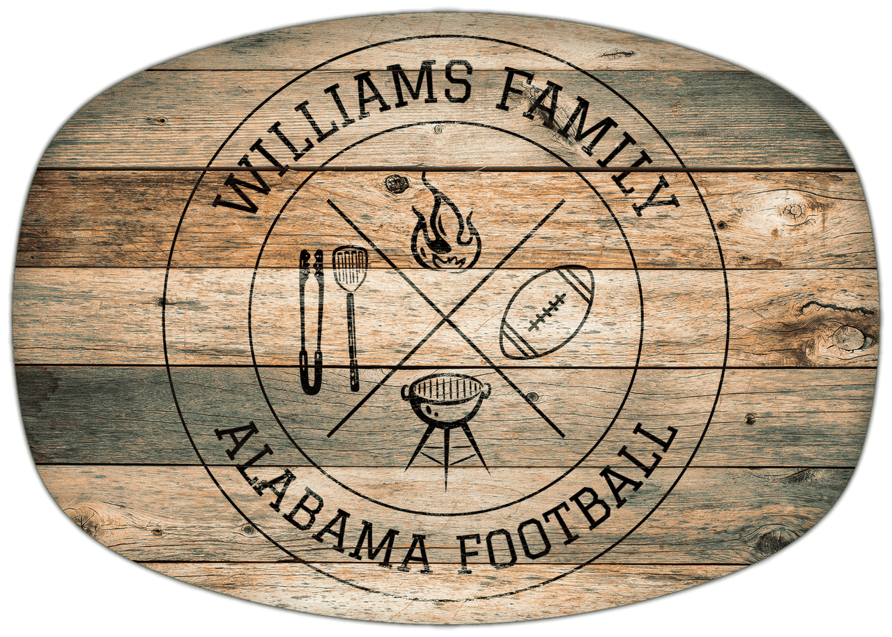 Personalized Faux Wood Grain Plastic Platter - Alabama Football BBQ - Patina Wood - Front View