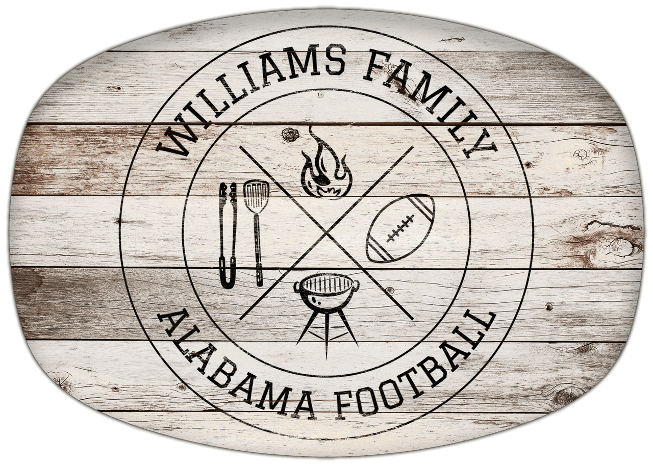Personalized Faux Wood Grain Plastic Platter - Alabama Football BBQ - Whitewash Wood - Front View