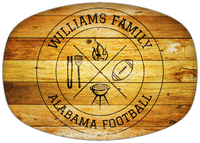 Thumbnail for Personalized Faux Wood Grain Plastic Platter - Alabama Football BBQ - Sunburst Wood - Front View