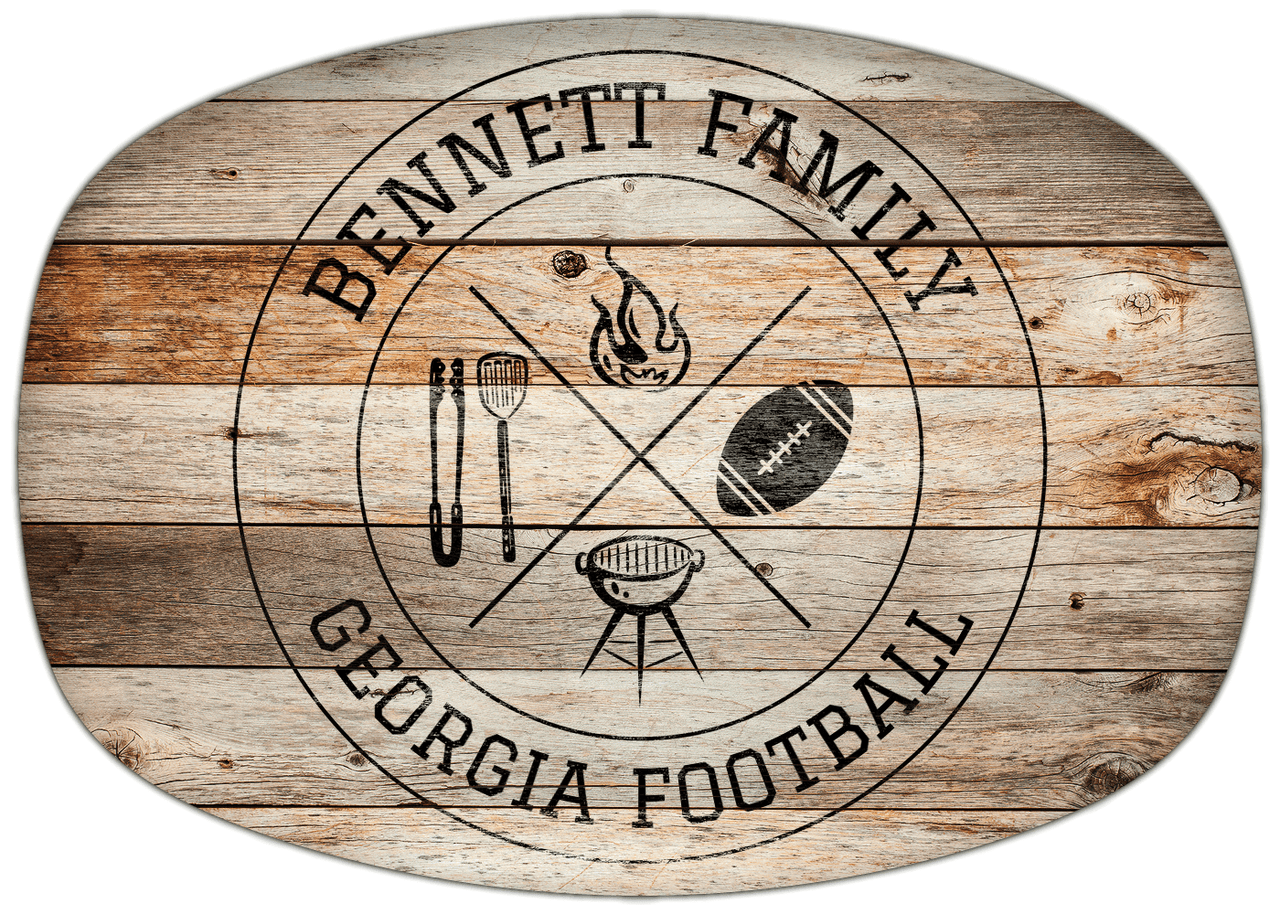 Personalized Faux Wood Grain Plastic Platter - Georgia Football BBQ - Natural Wood - Front View