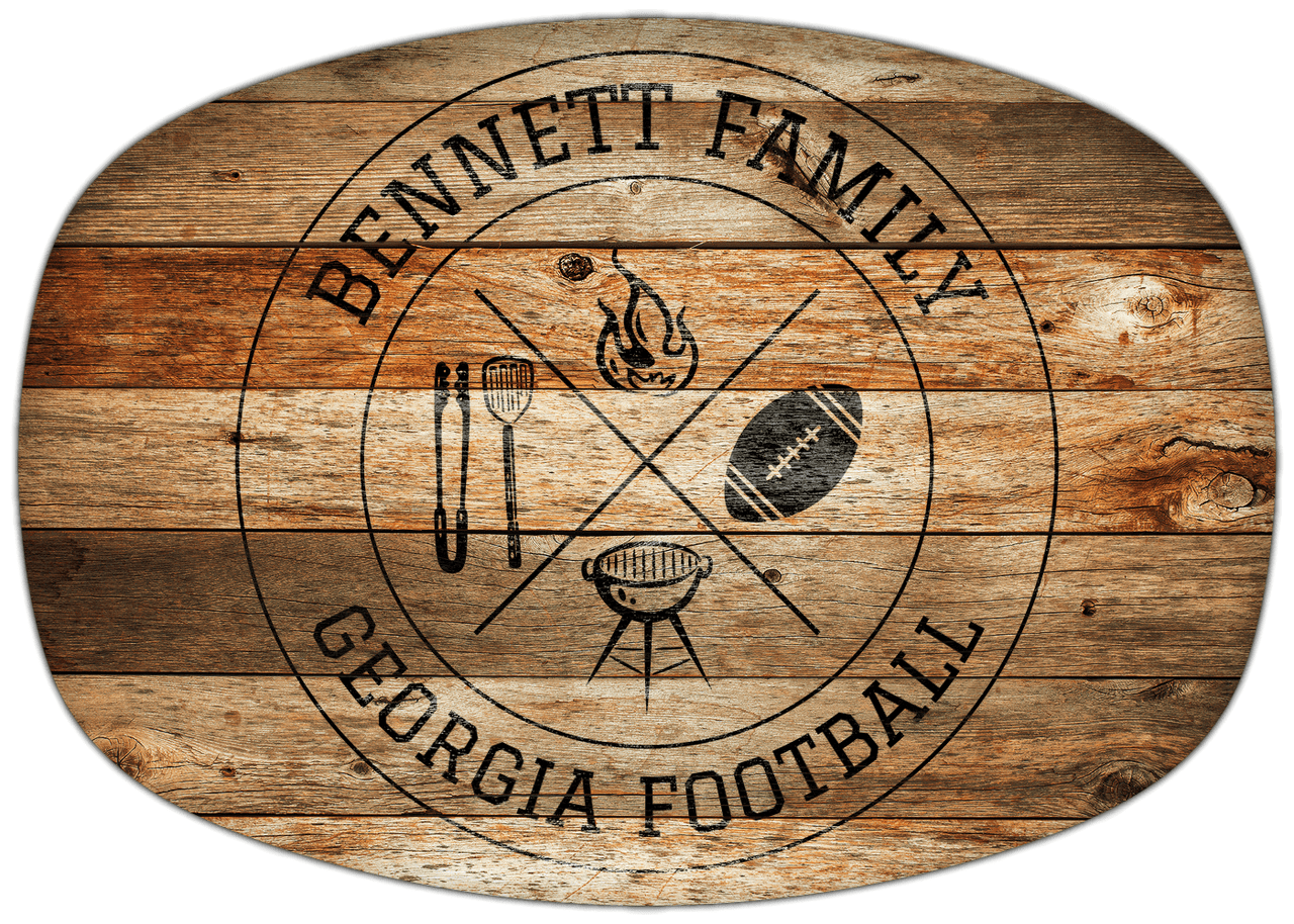 Personalized Faux Wood Grain Plastic Platter - Georgia Football BBQ - Antique Oak Wood - Front View