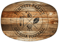 Thumbnail for Personalized Faux Wood Grain Plastic Platter - Georgia Football BBQ - Antique Oak Wood - Front View