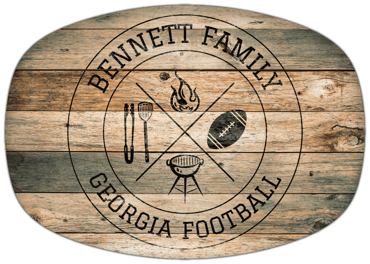 Personalized Faux Wood Grain Plastic Platter - Georgia Football BBQ - Patina Wood - Front View