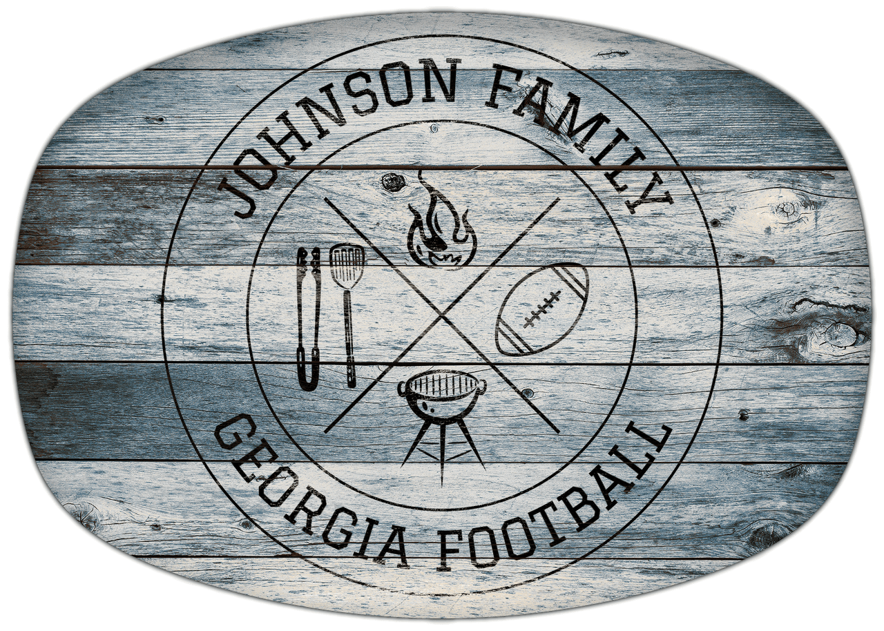Personalized Faux Wood Grain Plastic Platter - Georgia Football BBQ - Bluewash Wood - Front View
