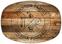 Thumbnail for Personalized Faux Wood Grain Plastic Platter - Georgia Football BBQ - Antique Oak Wood - Front View