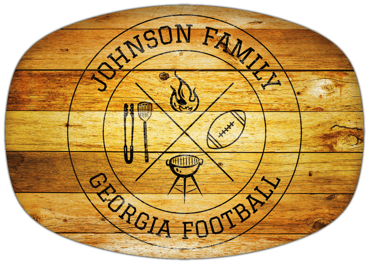 Personalized Faux Wood Grain Plastic Platter - Georgia Football BBQ - Sunburst Wood - Front View