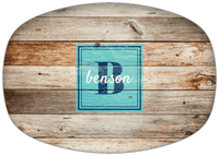 Thumbnail for Personalized Faux Wood Grain Plastic Platter - Name Over Initial - Natural Wood - Square Nameplate - Front View