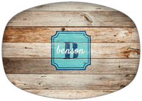 Thumbnail for Personalized Faux Wood Grain Plastic Platter - Name Over Initial - Natural Wood - Stamp Nameplate - Front View