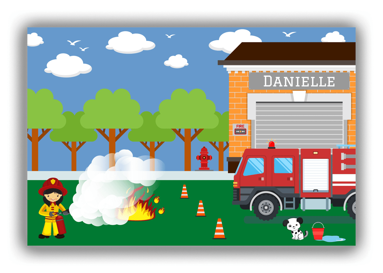 Personalized Fire Truck Canvas Wrap & Photo Print VII - Blue Background with Asian Girl - Front View