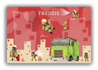 Thumbnail for Personalized Fire Truck Canvas Wrap & Photo Print X - Fighting Fire with Red Background - Front View