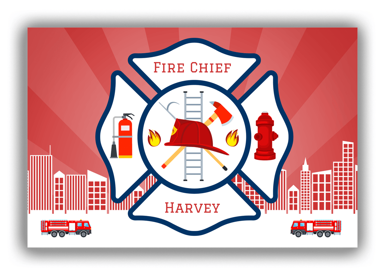 Personalized Fire Truck Canvas Wrap & Photo Print XII - Fire Chief with Red Background - Front View
